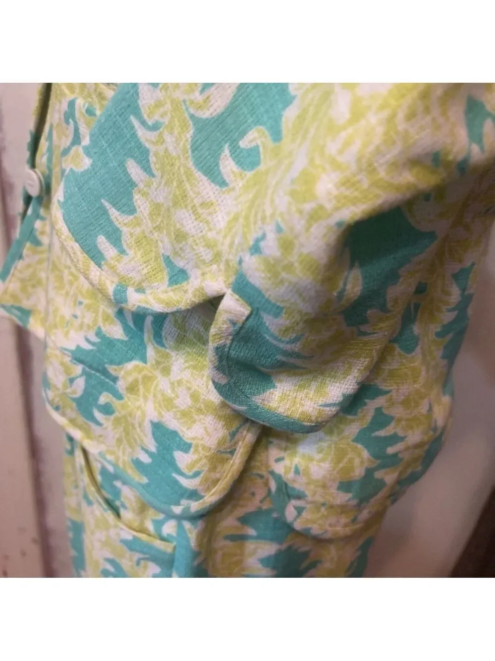 Vintage Pendleton Women’s Suit Skirt Floral Small Green Blue Linen Rayon Career